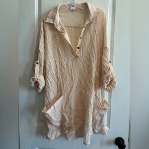 Paisley Vine 1XL Beige Tunic Dress Boho Oversized Button Shirt NWOT
